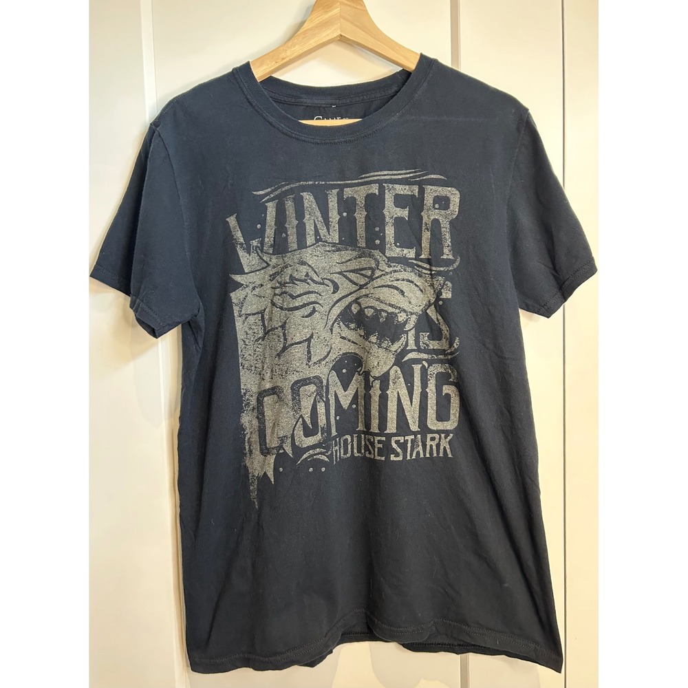 Game of Thrones House Stark Winter Is Coming Black Graphic T-Shirt Mens Medium
